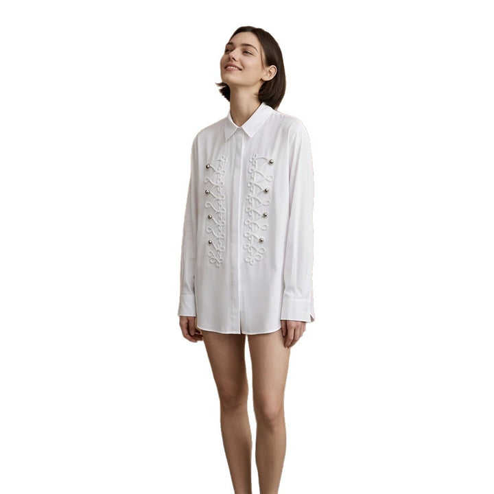 Damen Verziertete Hemdbluse mit dekorativer Kordelapplikation Drune