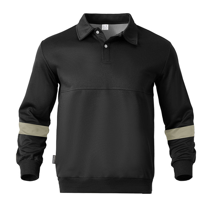 Herren Relaxed Polo-Sweatshirt mit Druckknopf-Blende und Kontrastarmdetails Drune