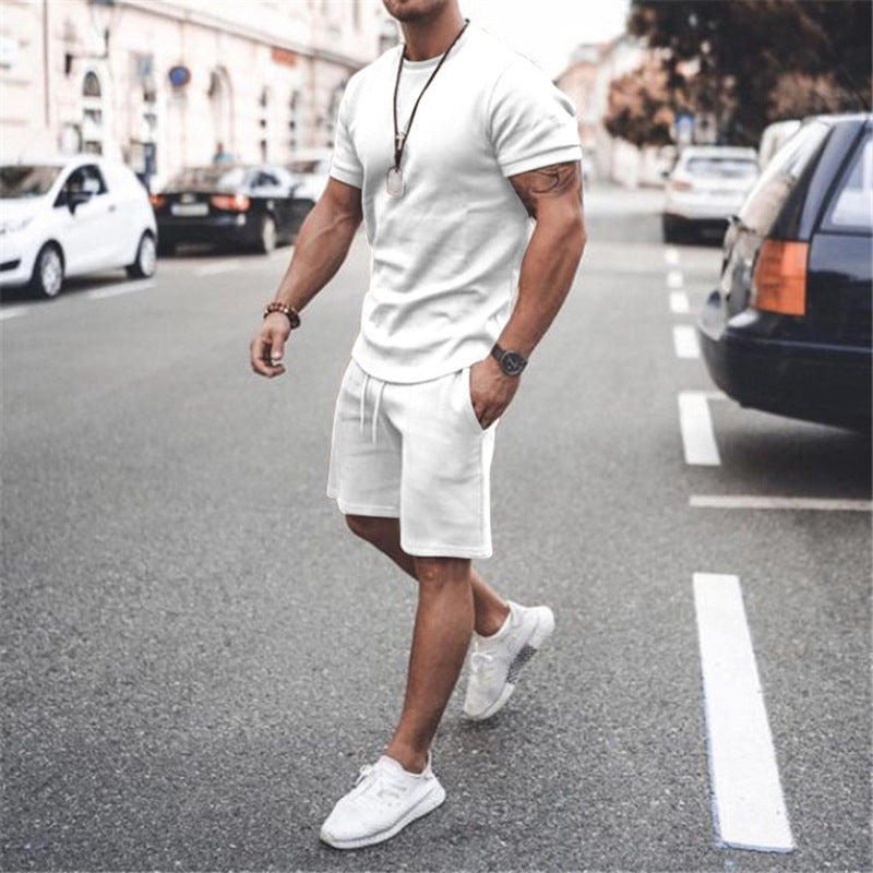 Herren nan figurbetontes Kurzarmshirt mit verstärkter Schulternaht und elastischer Kordelzug-Bermuda aus Stretchjersey Drune