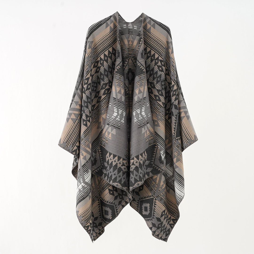 Damen Oversize-Überwurf im gewebten Ethno-Jacquard mit asymmetrischem Zipfelsaum Drune