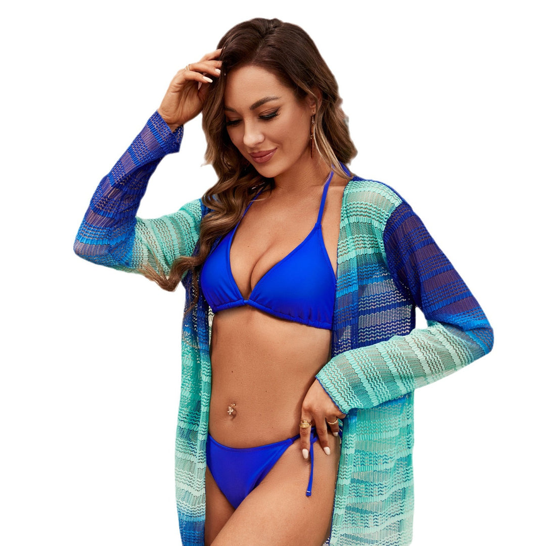 Damen Triangel-Bikini mit transparenter Strickjacke Drune