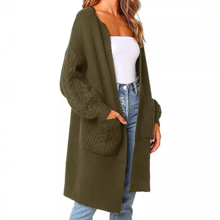 Damen Großer Strickcardigan mit Zopfmuster und praktischen Taschen Drune