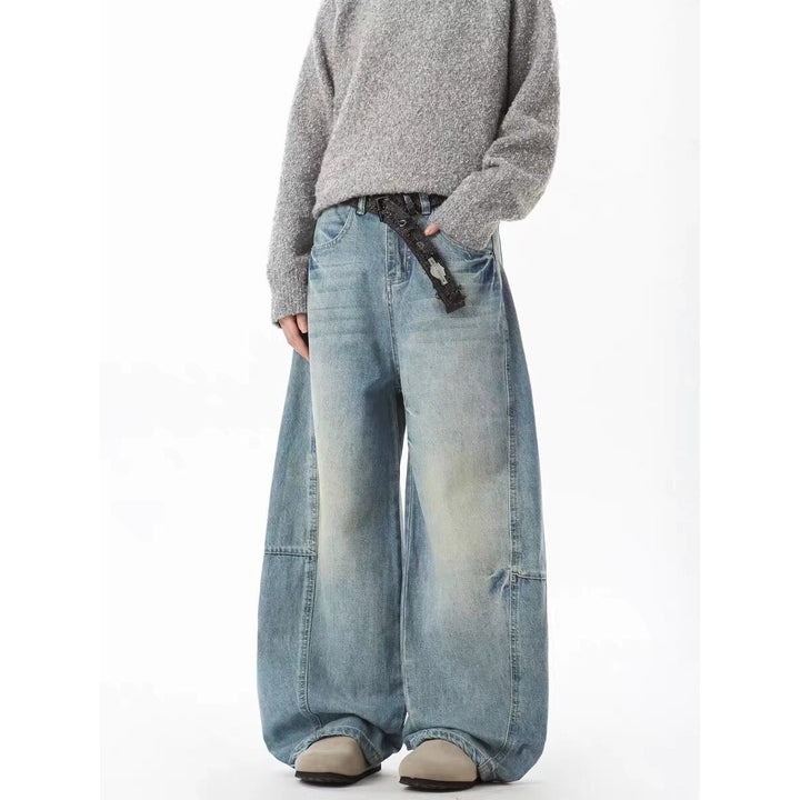 Damen Extraweite Vintage-Baggy-Jeans mit extra tiefem Schritt, entspannter Silhouette und used Waschung Drune