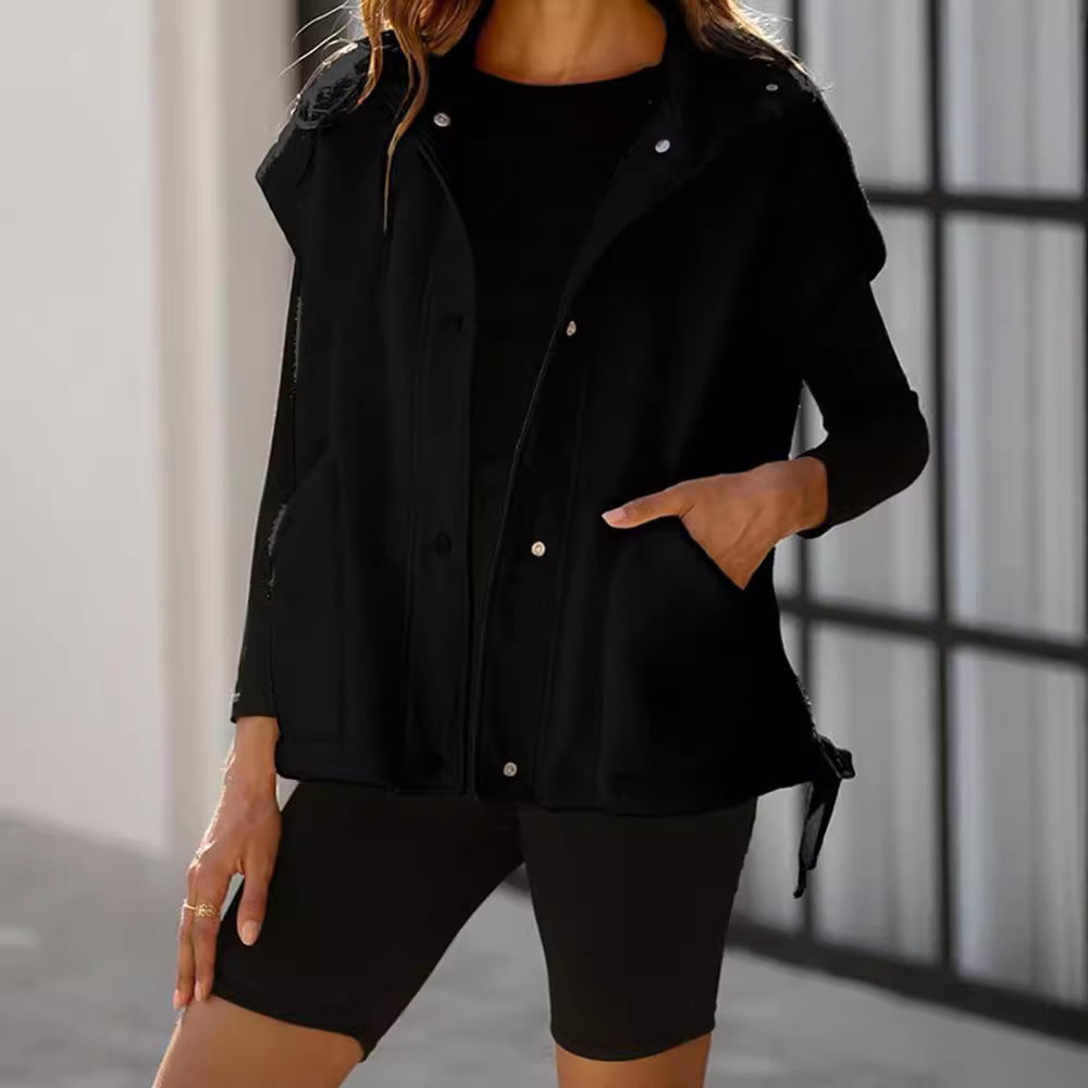 Damen Oversized Fleecewestenjacke mit seitlichen Eingrifftaschen und Druckknopfverschluss Drune