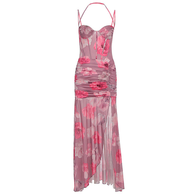 Damen Raffiniertes Maxikleid mit floralem Design und schulterfreiem Schnitt Drune
