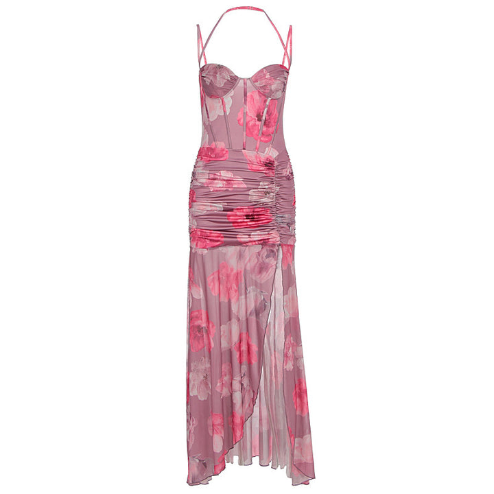 Damen Raffiniertes Maxikleid mit floralem Design und schulterfreiem Schnitt Drune