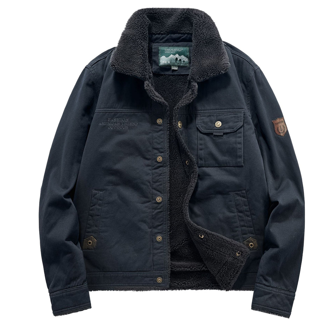 Herren Sherpa-gefütterte Canvas-Fieldjacke mit Hemdkragen und Utility-Taschen Drune