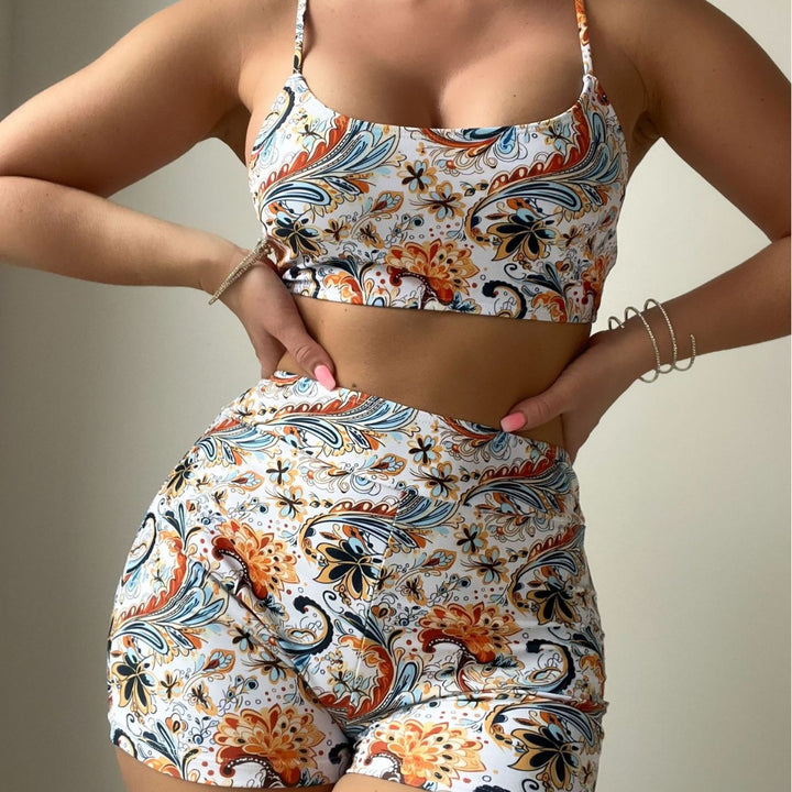 Damen Sportliches Crop-Top und High-Waist Shorts Set Drune