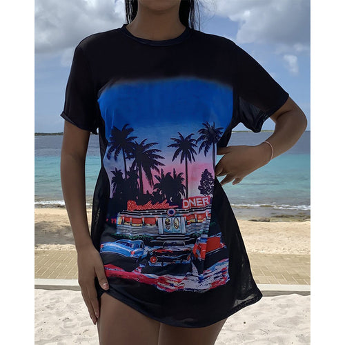 Damen Strand-T-Shirt mit tropischem Grafikdesign Drune