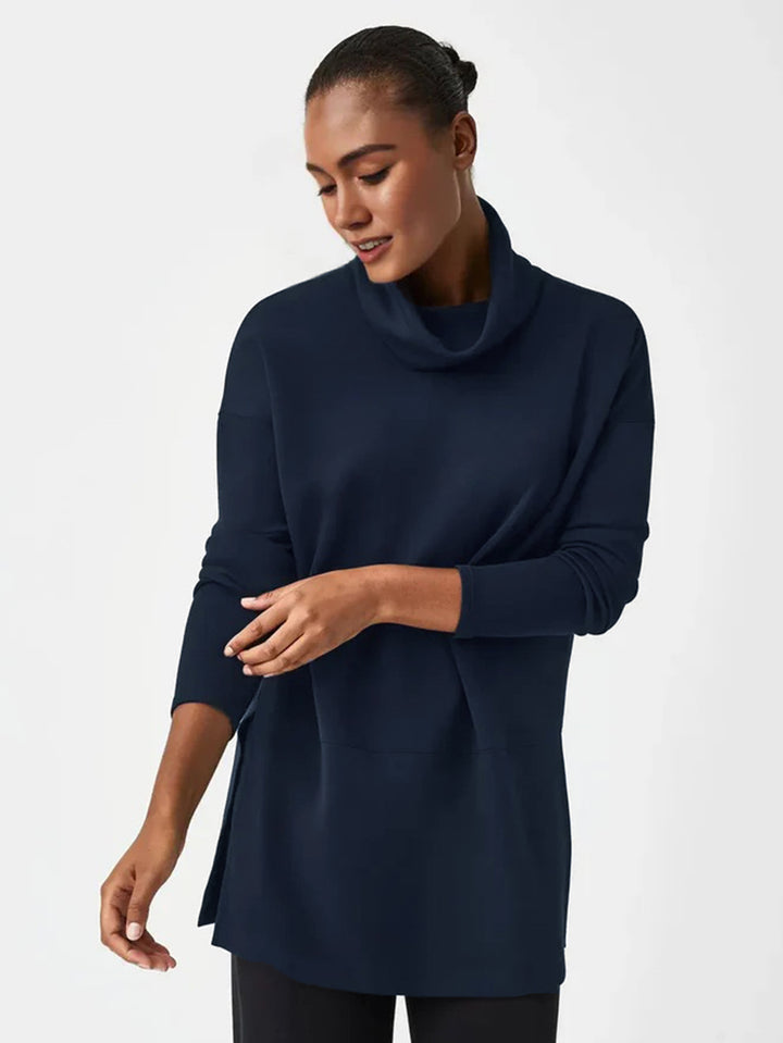 Damen Cozy Funnel Neck Tunika Pullover mit Übergrößen-Schnitt und seitlichen Schlitzen Drune