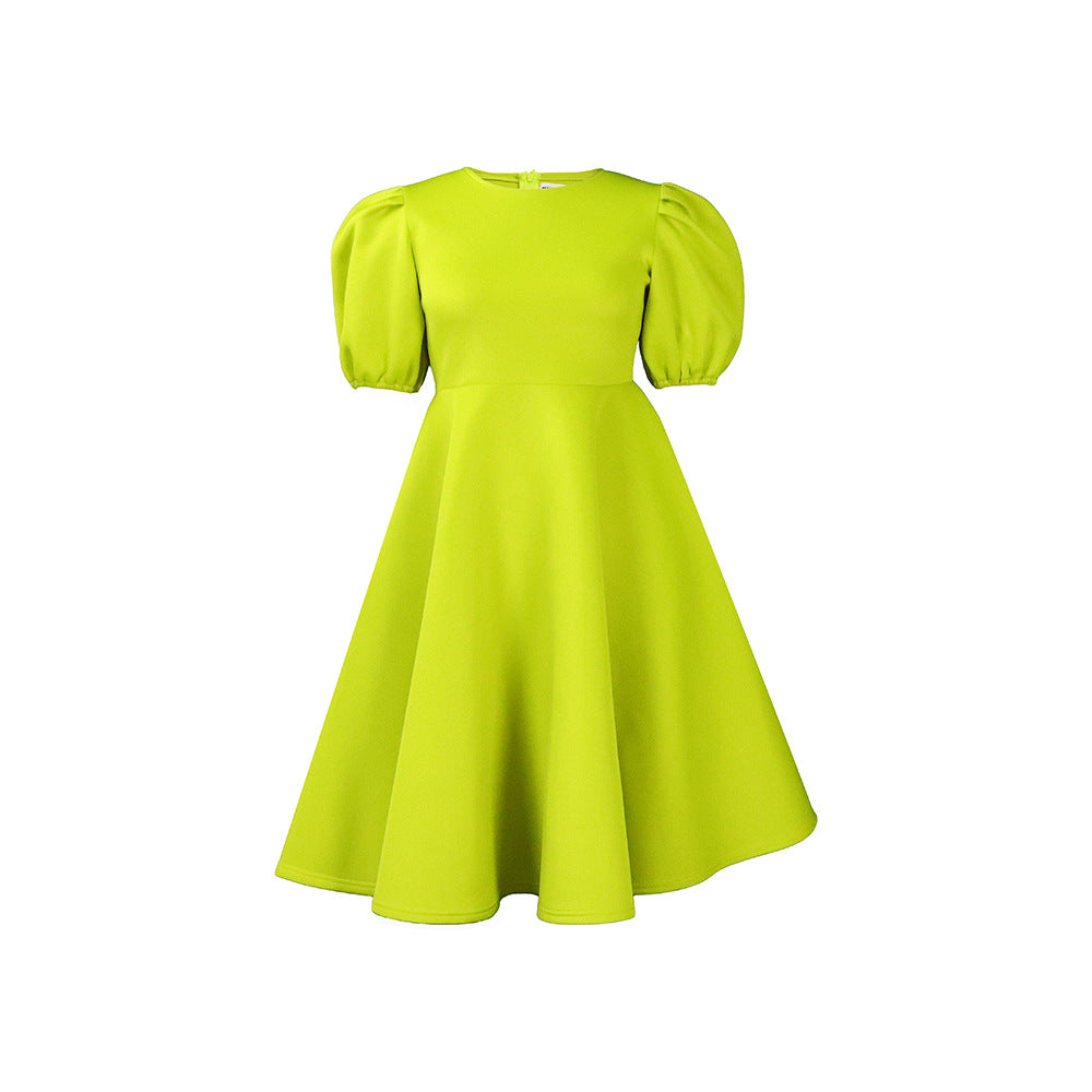 Damen Midikleid mit voluminösen Puffärmeln und schwingendem Rock Drune