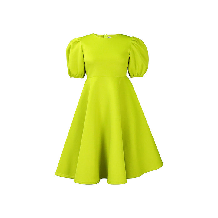 Damen Midikleid mit voluminösen Puffärmeln und schwingendem Rock Drune