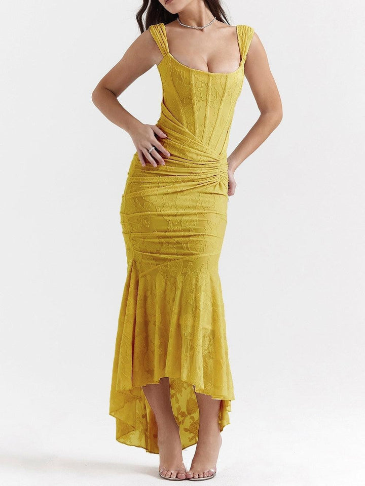 Damen nan eng anliegendes Korsett-Abendkleid mit integrierten Stäbchen, geraffter Wickelpassform und floraler Jacquardstruktur Drune