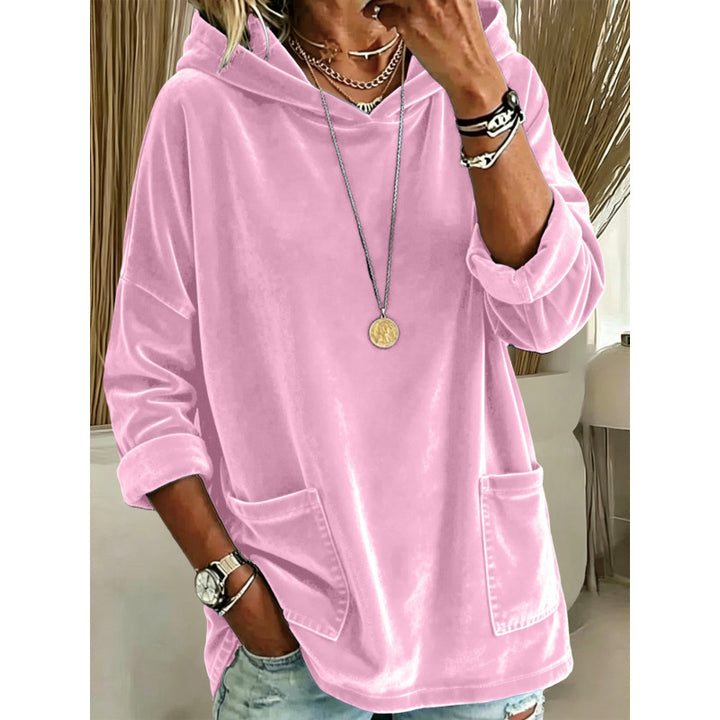 Damen Samt-Hoodie mit Kapuze, Oversize-Schnitt und aufgesetzten Taschen Drune