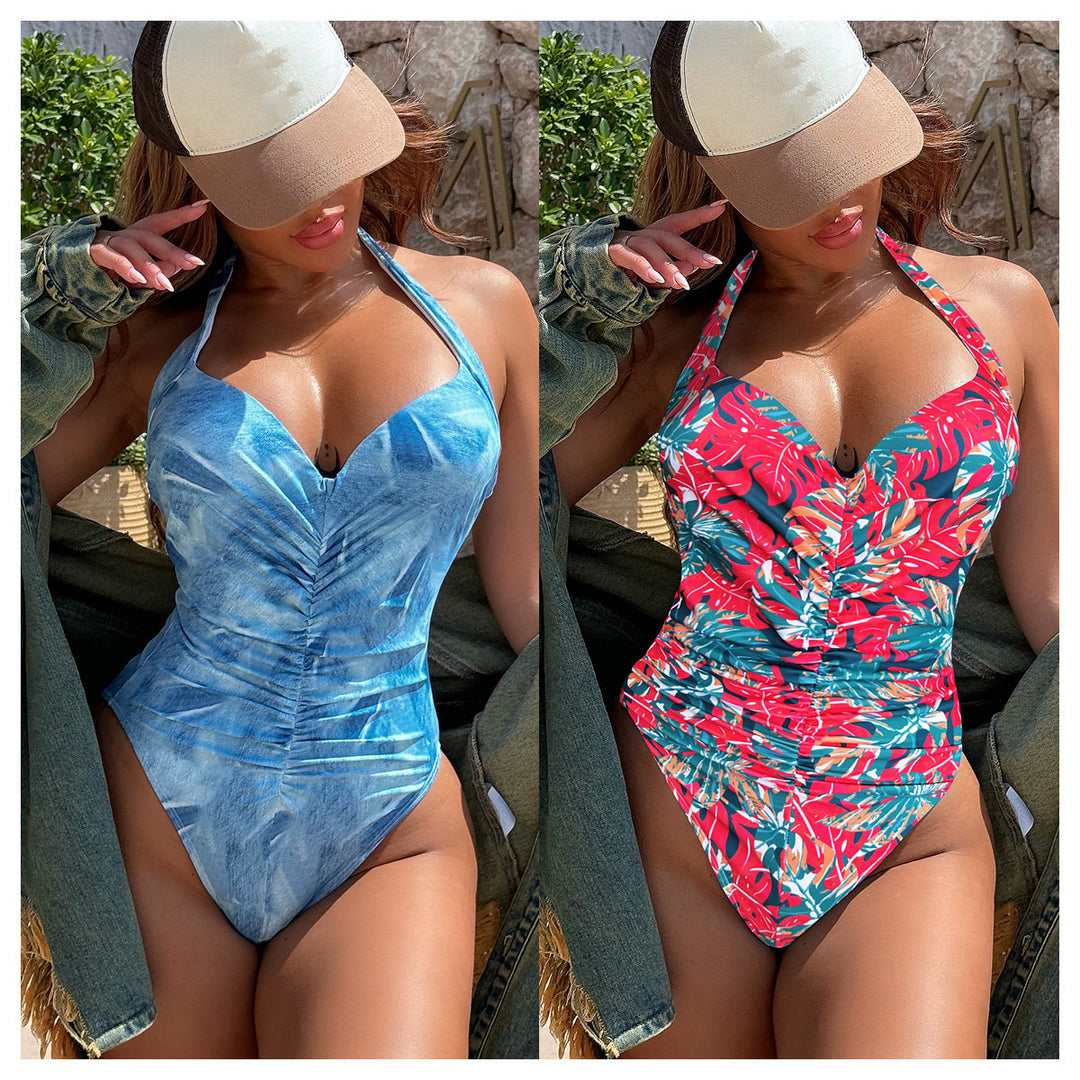 Damen Einteiliger Badeanzug mit floralem Design und Raffungen Drune