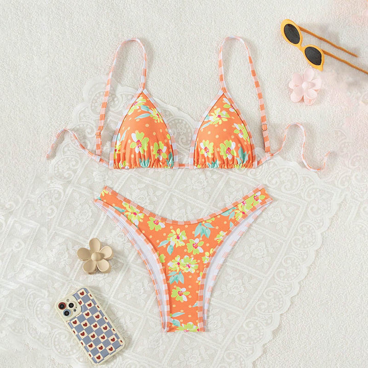 Damen Triangel-Bikini mit floralen Mustern und verstellbaren Trägern Drune