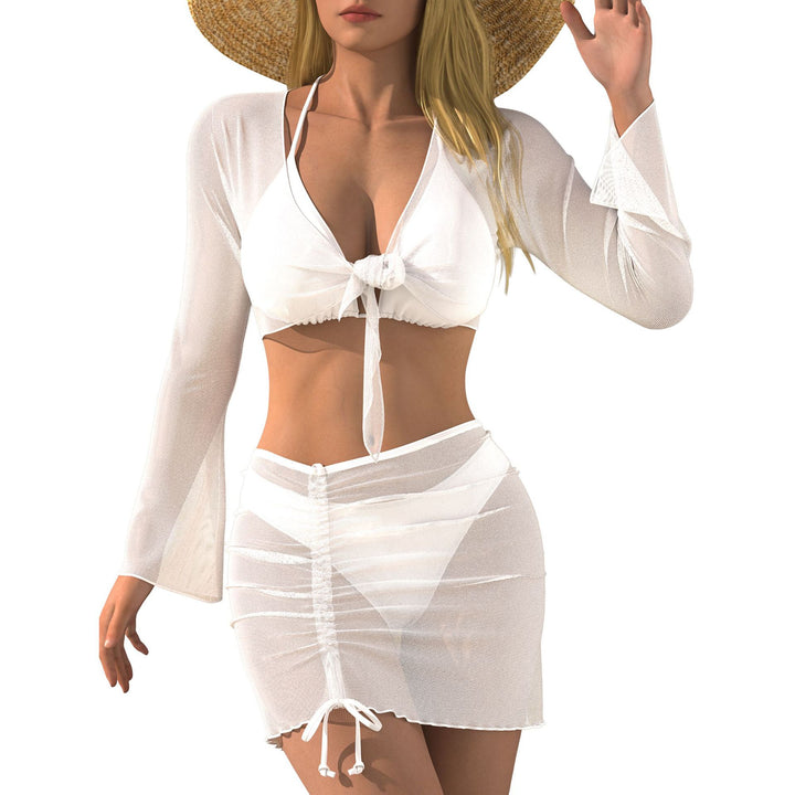 Damen Strand-Outfit mit transparenter Bluse Drune