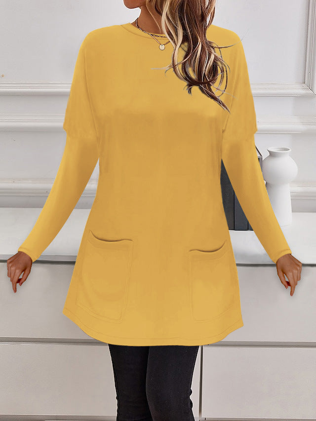 Damen Longline Feinstrick-Tunika mit Rundhalsausschnitt und aufgesetzten Taschen Drune