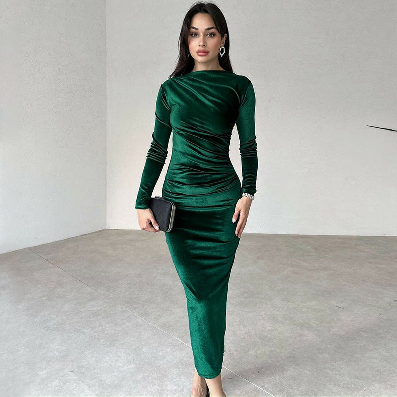 Damen Elegantes Langarmkleid mit körperbetonter Silhouette und gerafftem Design Drune