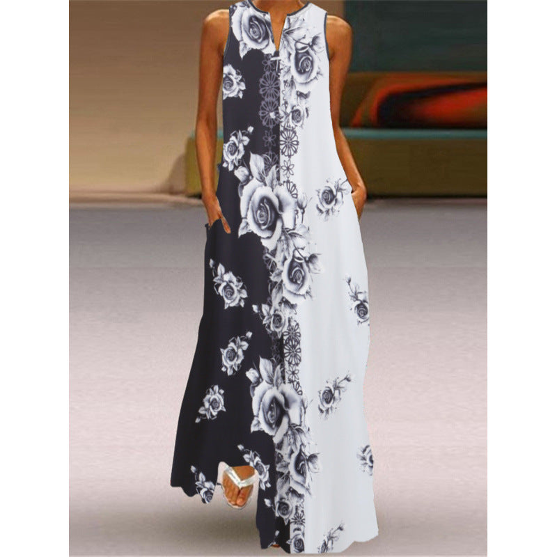 Damen Maxikleid mit elegantem floralem Design und seitlichen Taschen Drune