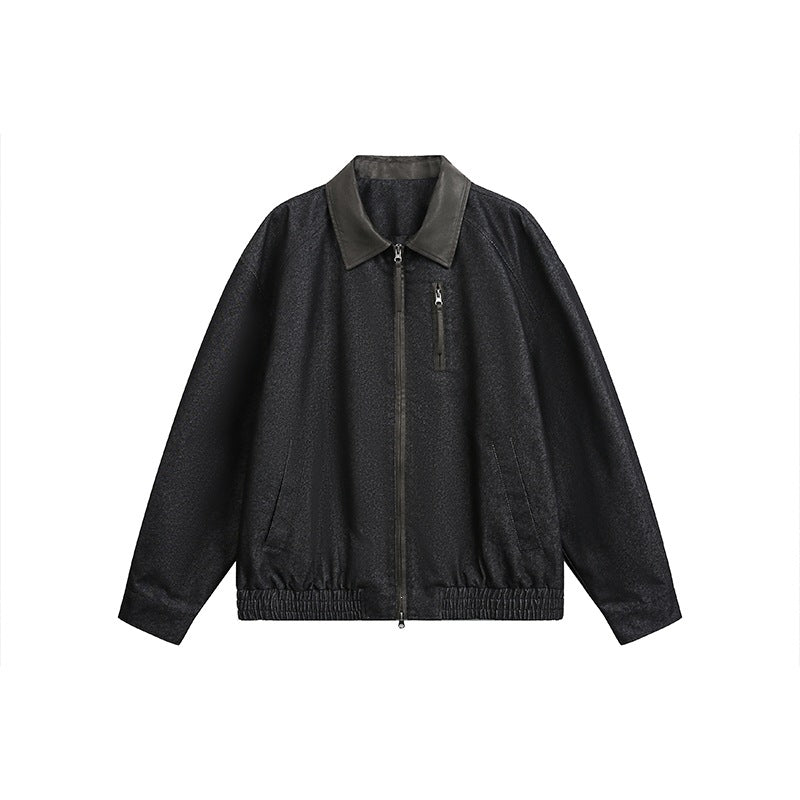 Herren Oversize-Übergangsjacke aus Wollmix mit Hemdkragen, Brust‑Zipper & elastischem Saum Drune