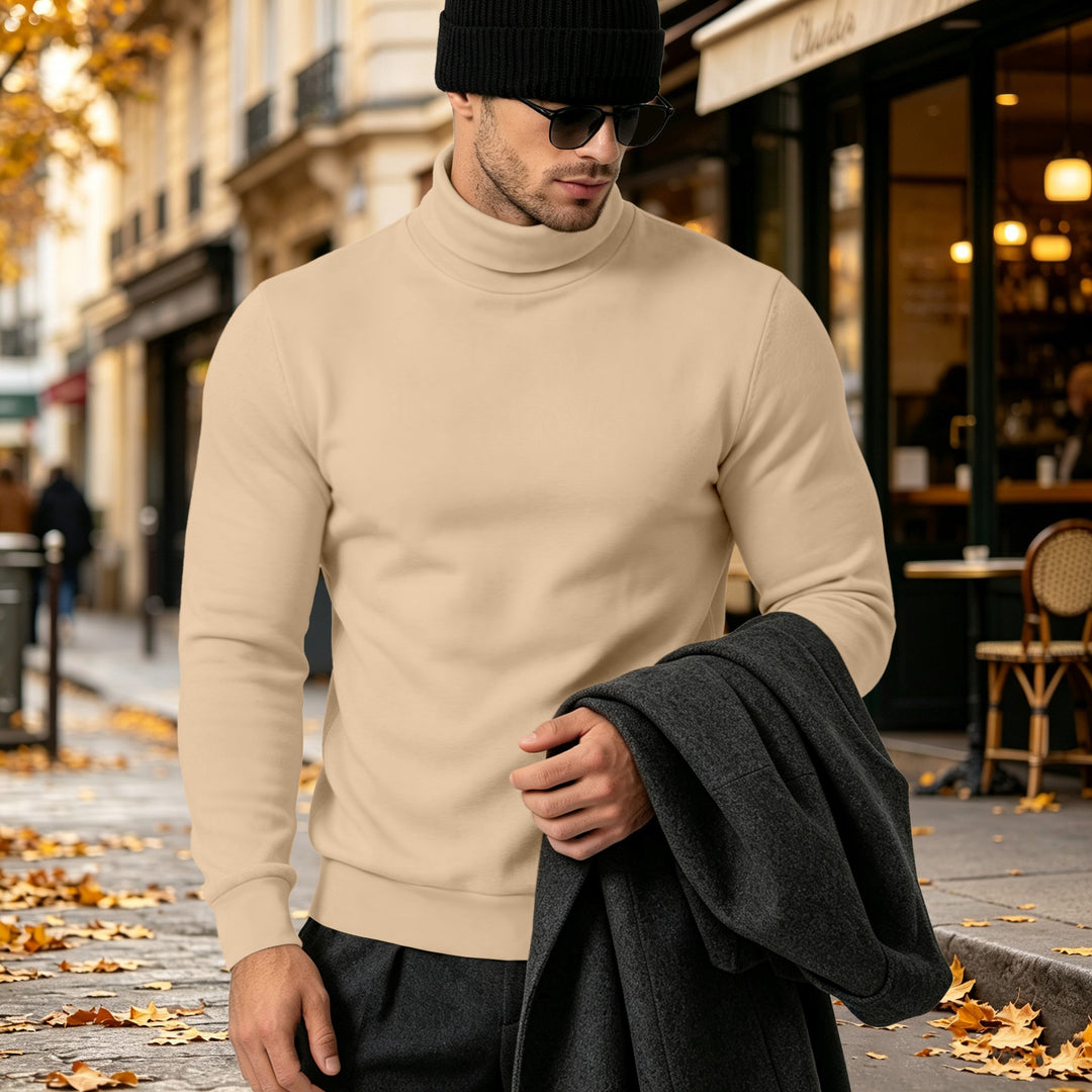 Herren Eleganter Baumwoll-Mix Rollkragenpullover Slim Fit Drune