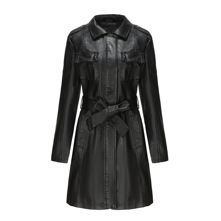 Drune Style - Luxuriöser Leder-Mantel mit Gürtel für anspruchsvolle Damen