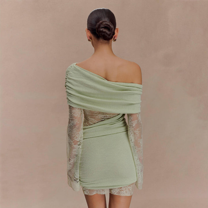 Damen elegantes Minikleid mit Spitzenärmeln Drune