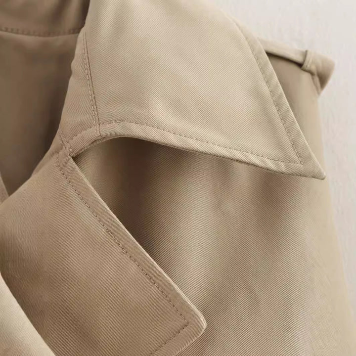 Damen Cropped Trenchcoat mit Doppelreihe und verstellbaren Manschetten Drune