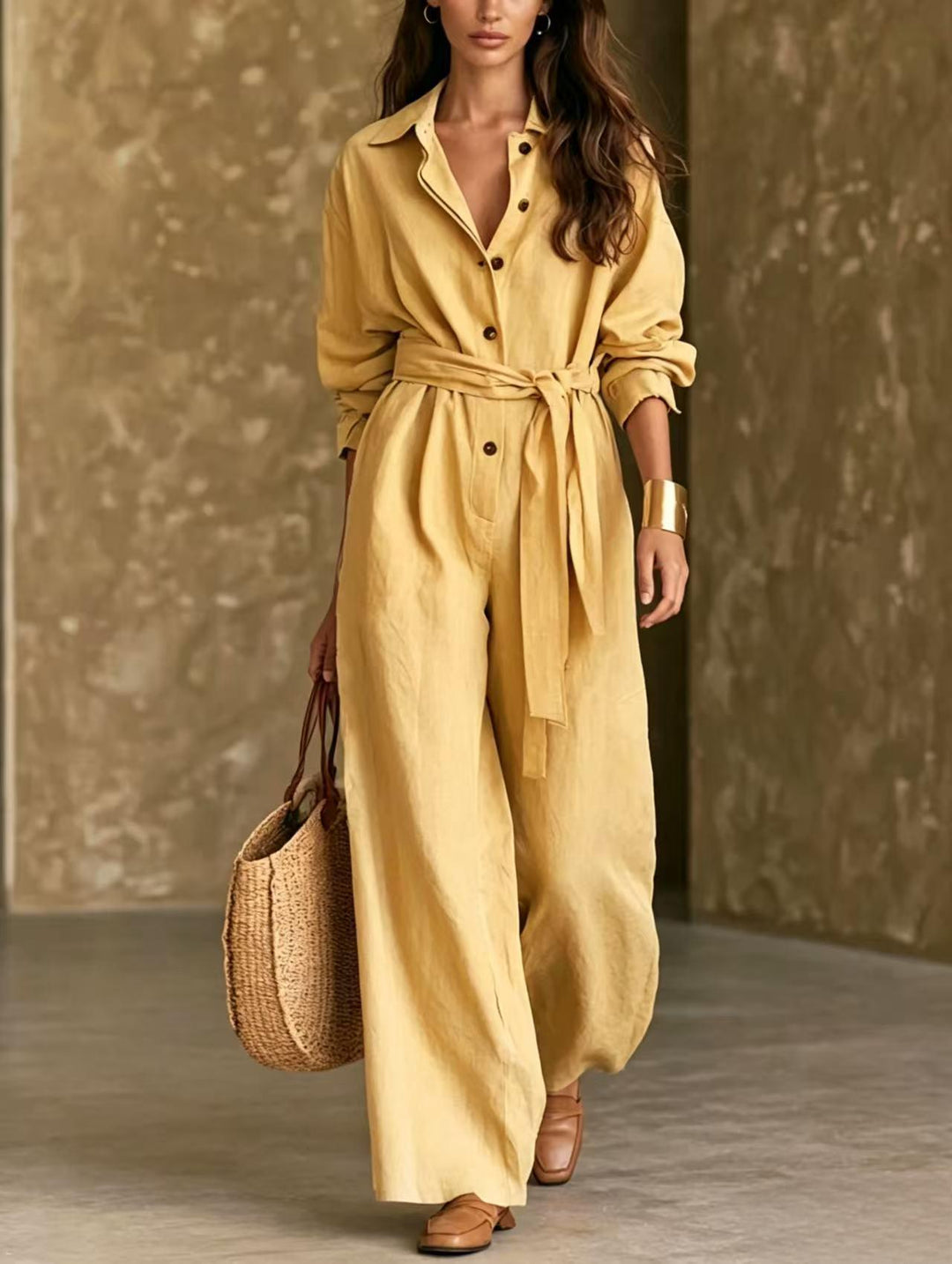 Damen Elegantes Hemdkleid mit Taillengürtel Drune