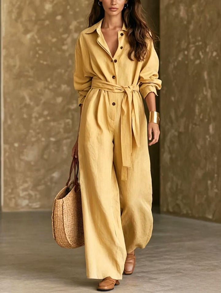 Damen Elegantes Hemdkleid mit Taillengürtel Drune