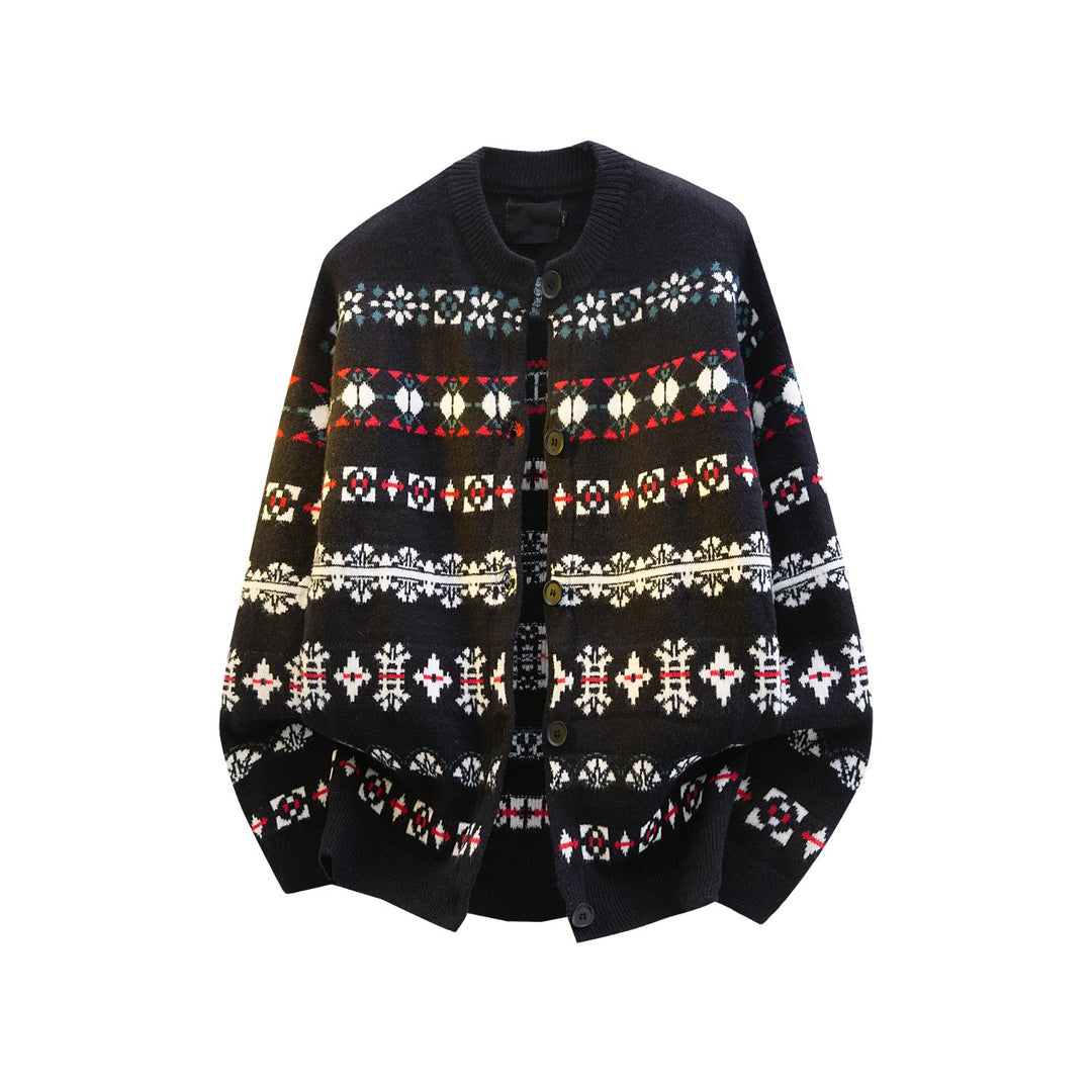 Damen Norwegermuster Strickcardigan mit Knopfleiste und Oversize-Schnitt Drune