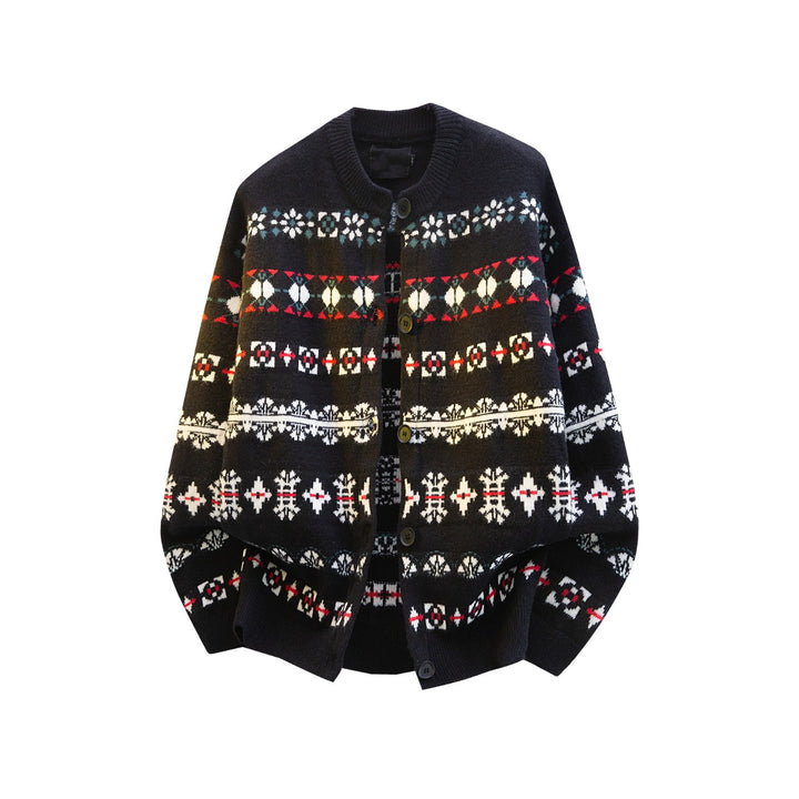 Damen Norwegermuster Strickcardigan mit Knopfleiste und Oversize-Schnitt Drune