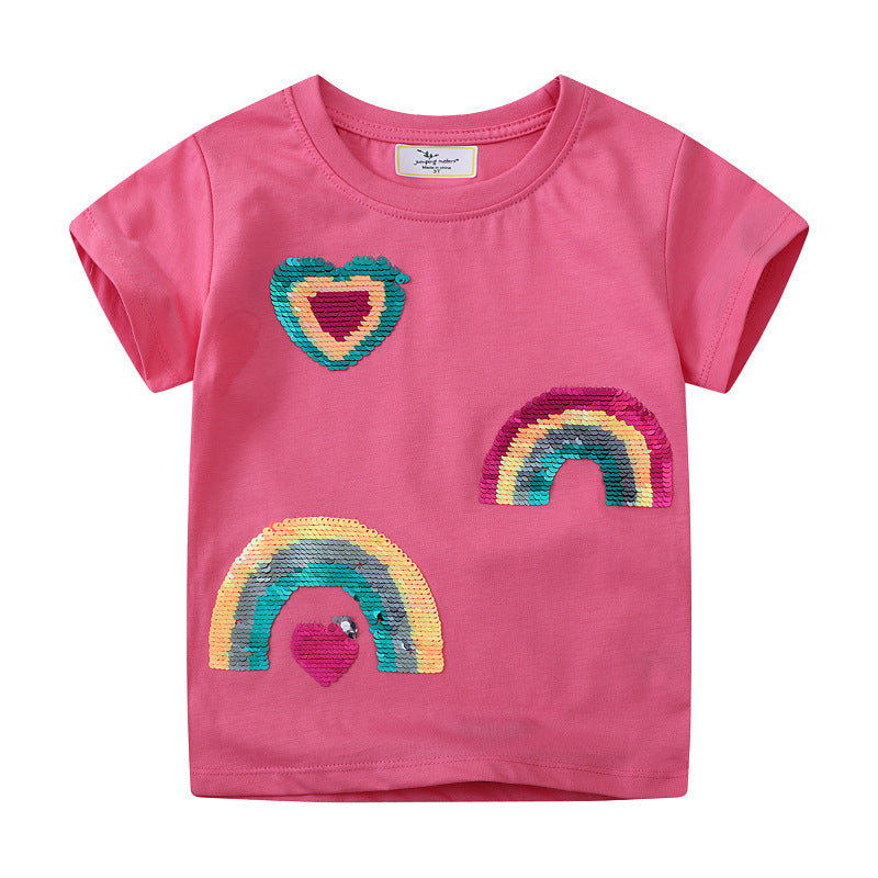 Mädchen T-Shirt mit glitzerndem Regenbogen-Design Drune