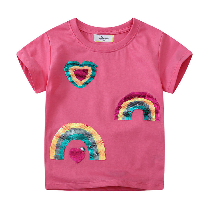 Mädchen T-Shirt mit glitzerndem Regenbogen-Design Drune
