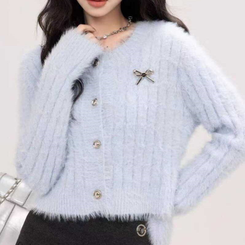 Damen Eleganter kurzer Cardigan mit Knöpfen Drune