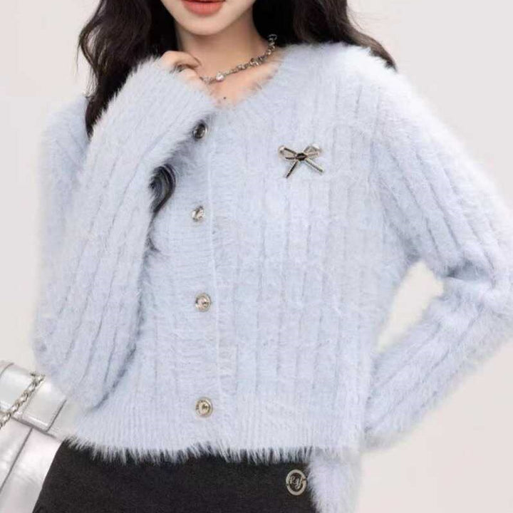 Damen Eleganter kurzer Cardigan mit Knöpfen Drune