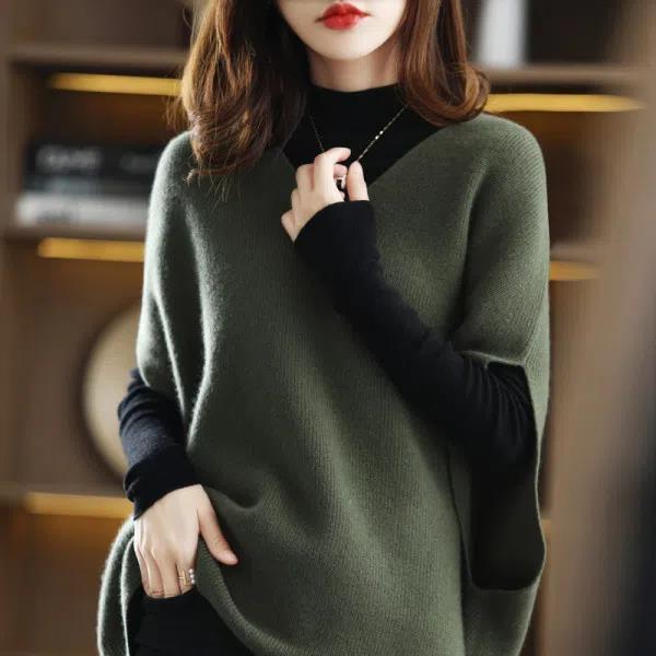 Damen Strickponcho mit V-Ausschnitt Drune