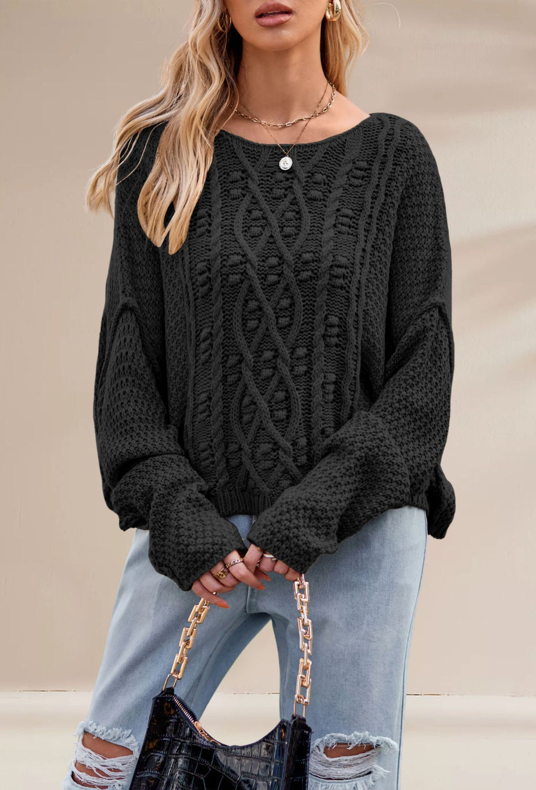 Damen Grobstrickpullover mit besonderen Details Drune