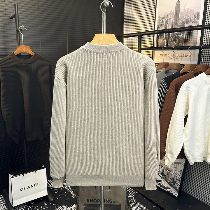 Herren Feiner Rippenstrick-Pullover mit Rundhalsausschnitt und verstärkter Schulternaht Drune