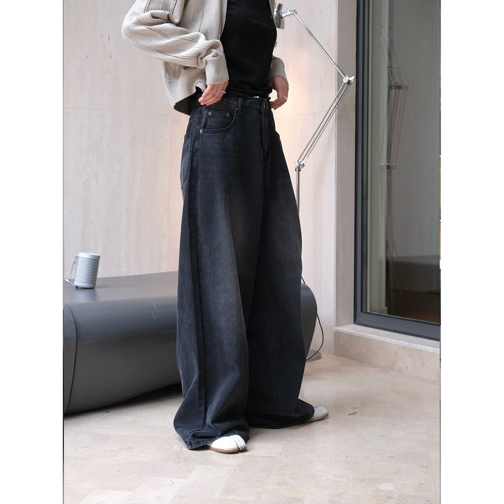 Damen Weite High‑Waist Denim‑Palazzohose mit Vintage‑Waschung Drune