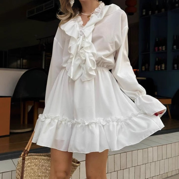 Damen lässiges Mini-Kleid mit Rüschendetails Drune