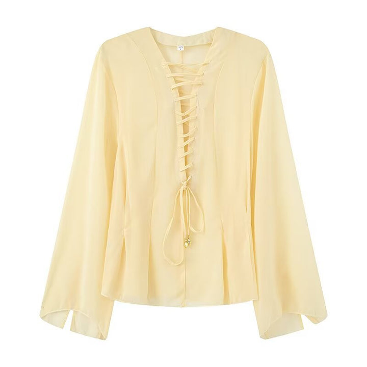 Damen Bluse mit elegantem Schnürdetail und weiten Ärmeln Drune