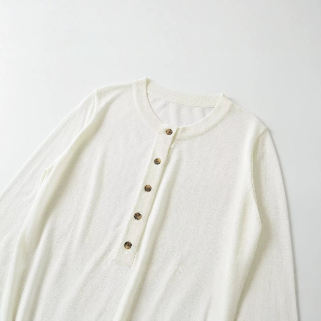 Damen Leichter Henley-Strickpullover mit Knopfleiste und Rippbündchen Drune