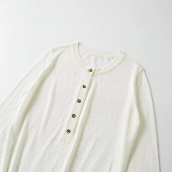 Damen Leichter Henley-Strickpullover mit Knopfleiste und Rippbündchen Drune