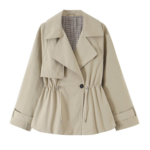 Damen Kurzer taillierter Trenchcoat mit Kordelzug und weitem Revers Drune
