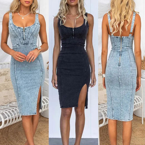 Femme Denim Bodycon Kleid mit vorderem Schlitzdetail Drune