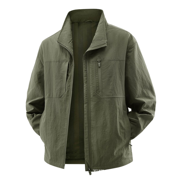 Herren Leichte Field-Utility-Jacke mit Mesh‑Futter, Stehkragen und Reißverschlusstaschen Drune