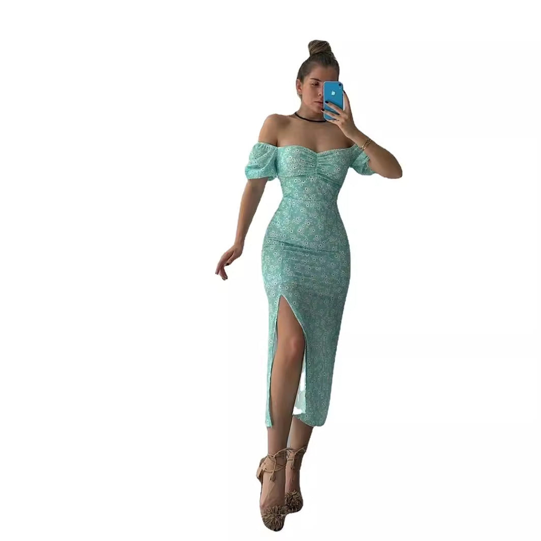 Damen Maxikleid mit schulterfreiem Design und floralem Print Drune