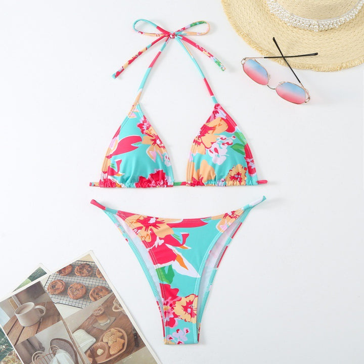 Damen Triangel-Bikini mit verspieltem floralem Design und verstellbaren Trägern Drune